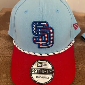 Padres All Star 2025 New Era Light Blue and Red Cap with Patriotic Logo